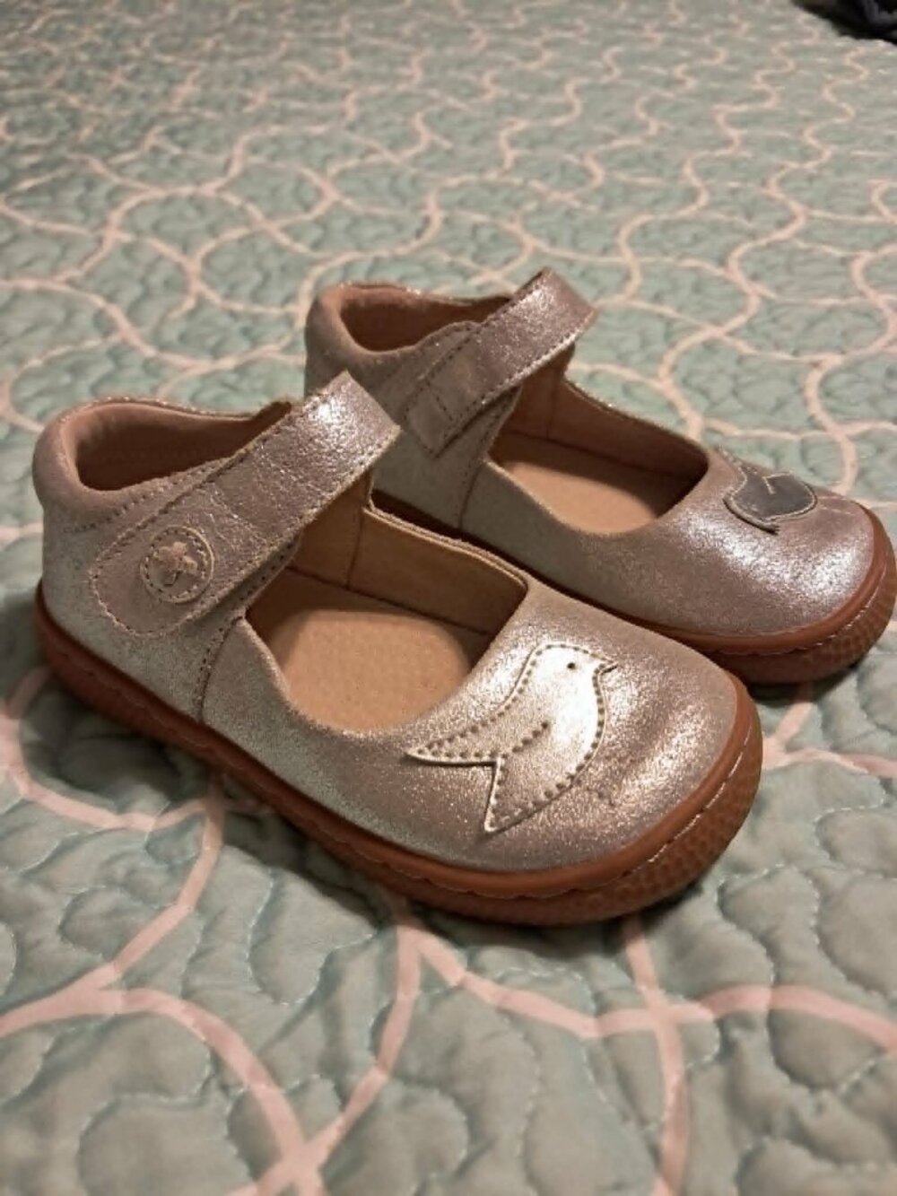 LIVIE & LUCA PIO PIO MARY JANE VELCRO SHOES SILVER SHIMMER BIRD 9